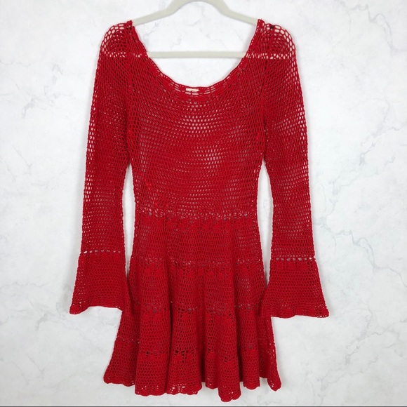 Red Crochet Bell Sleeve Dress | Poshmark